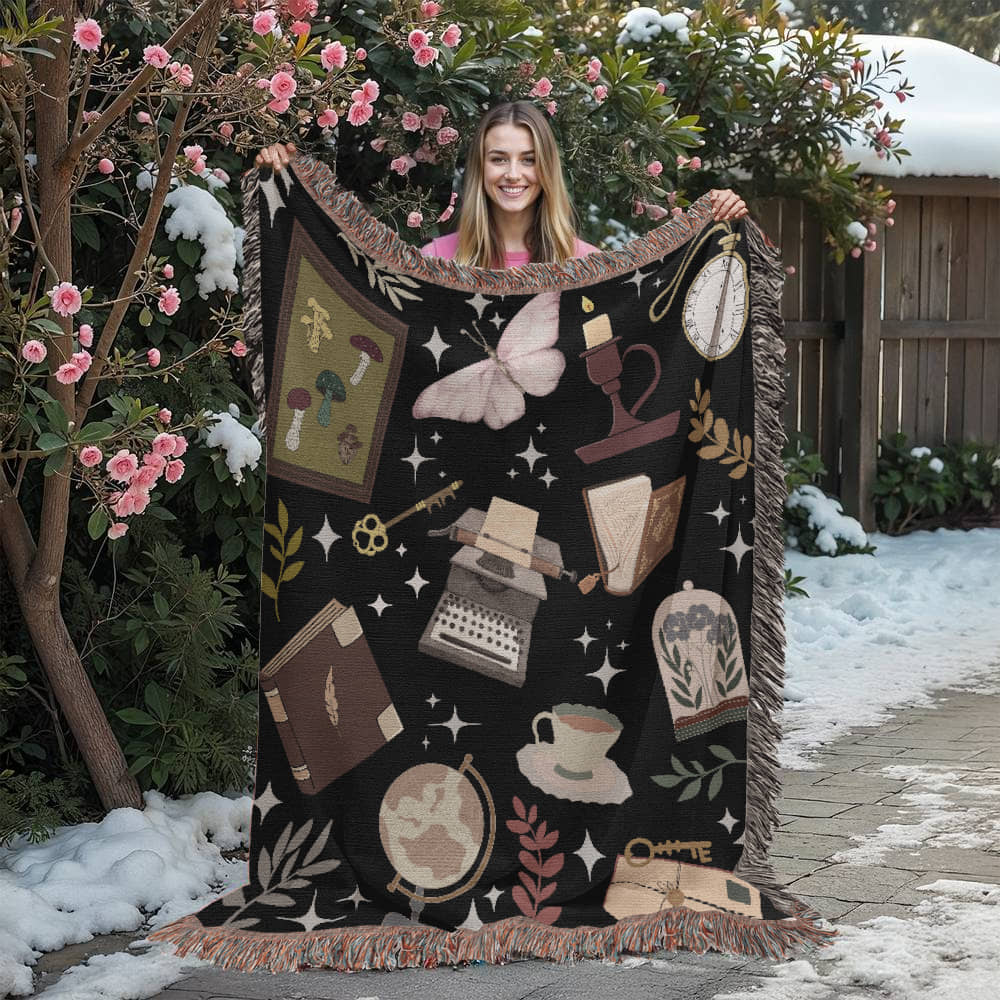 Dark Academia Woven Tapestry Blanket – A Scholar's Dream - Offbeat Opulence