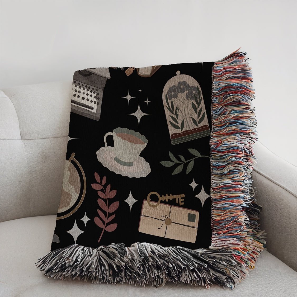 Dark Academia Woven Tapestry Blanket – A Scholar's Dream - Offbeat Opulence