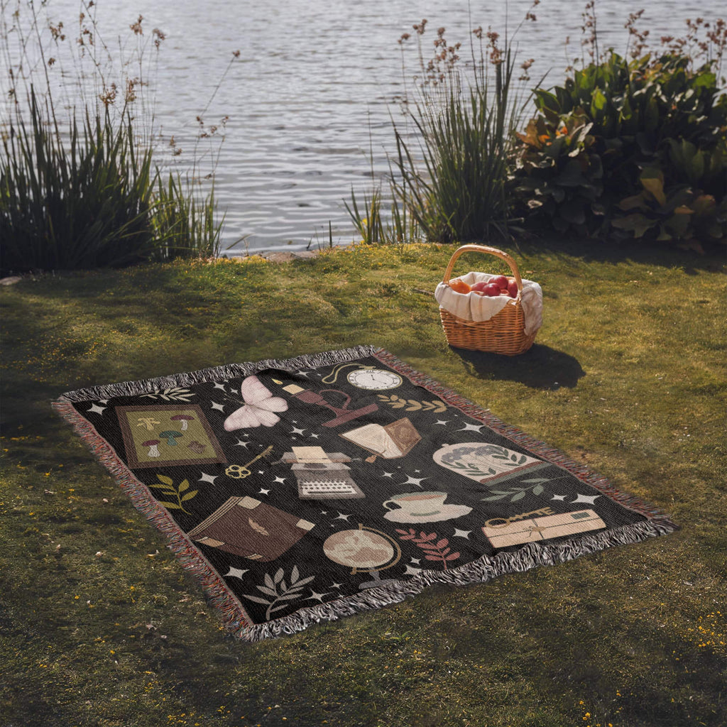 Dark Academia Woven Tapestry Blanket – A Scholar's Dream-Offbeat Opulence