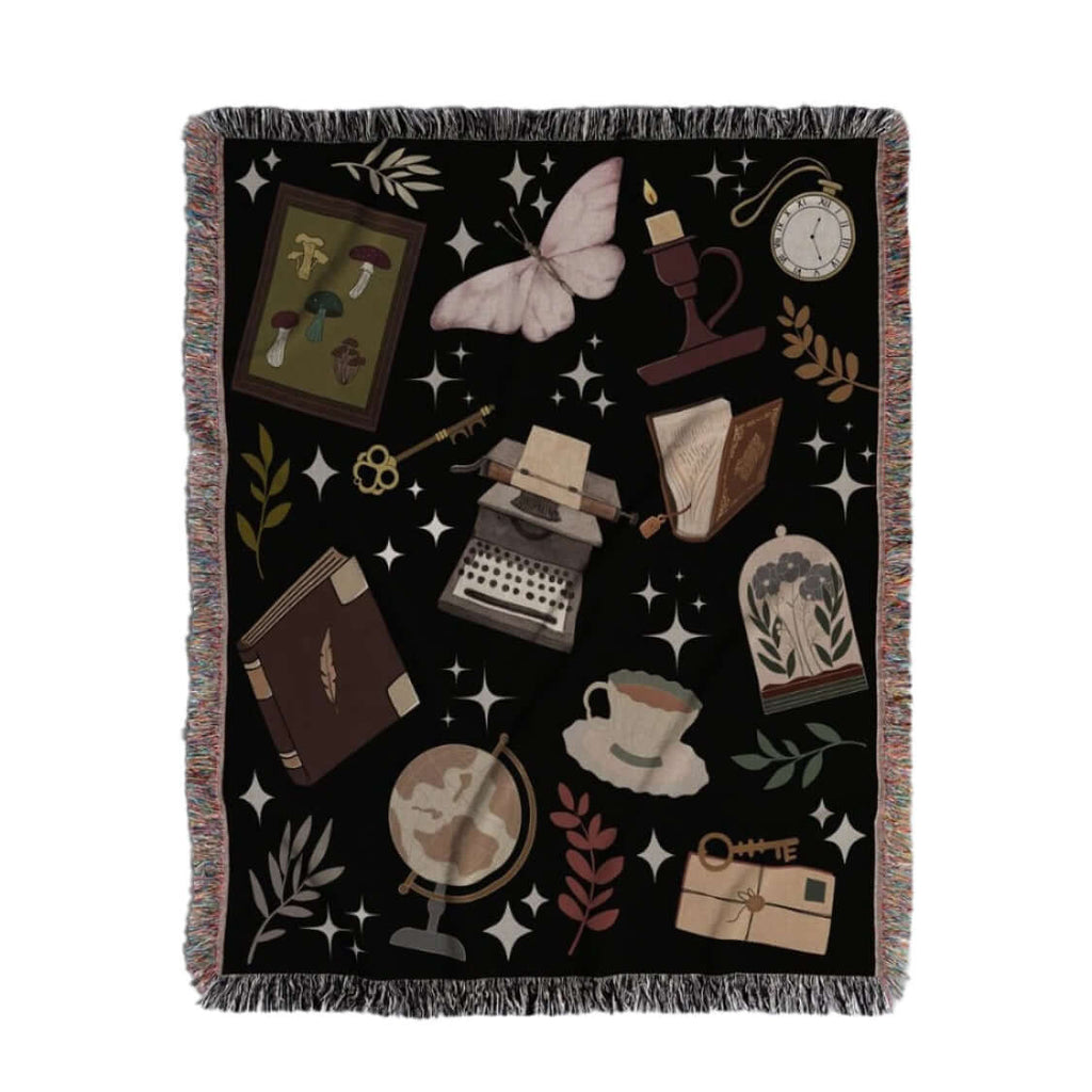 Dark Academia Woven Tapestry Blanket – A Scholar's Dream-Offbeat Opulence