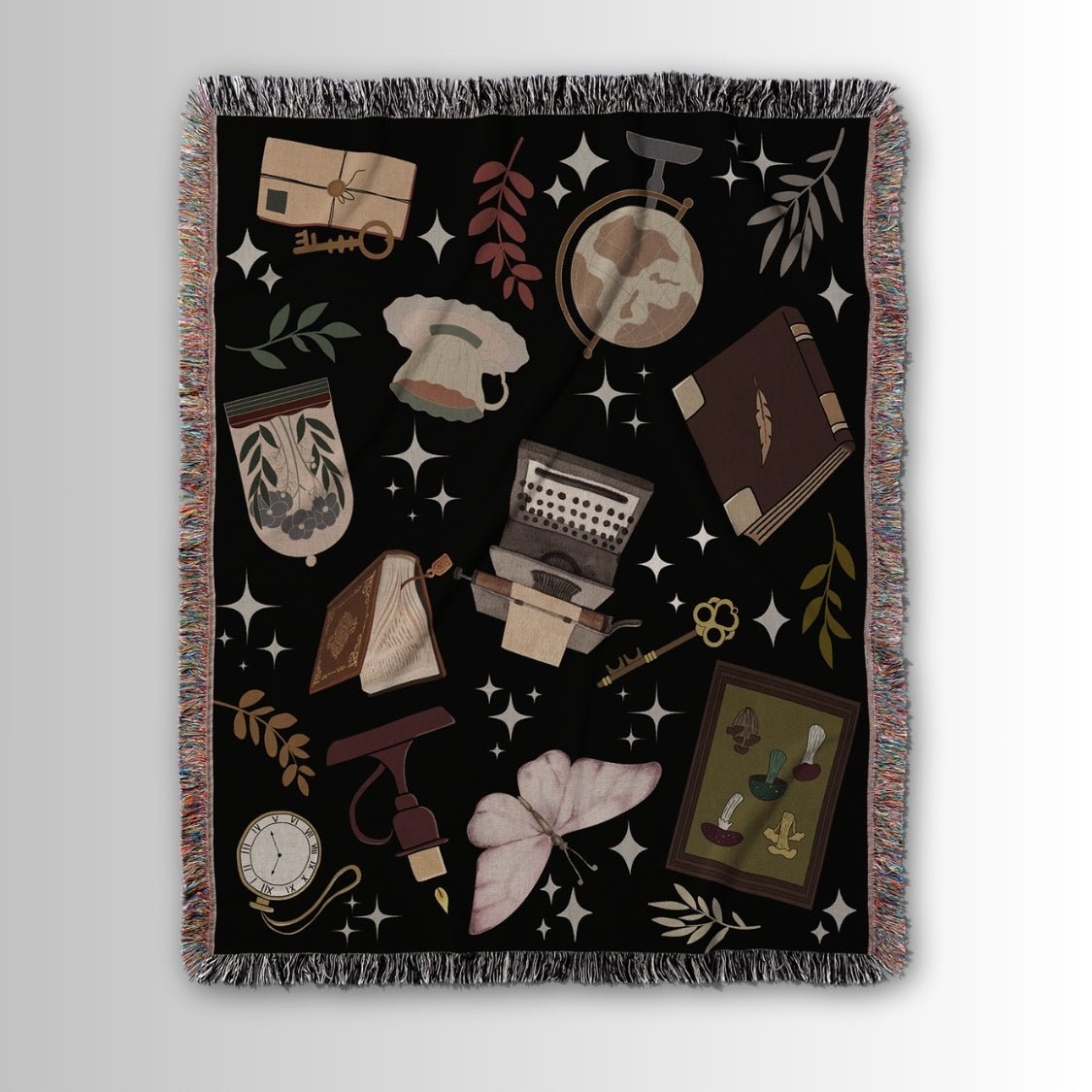 Dark Academia Woven Tapestry Blanket – A Scholar's Dream - Offbeat Opulence