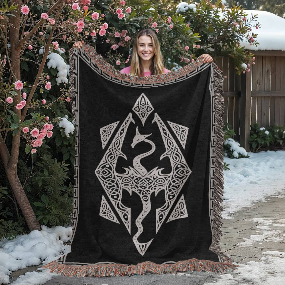 Dragon Seal Woven Blanket - A Legacy of Elder Power & Destiny - Offbeat Opulence