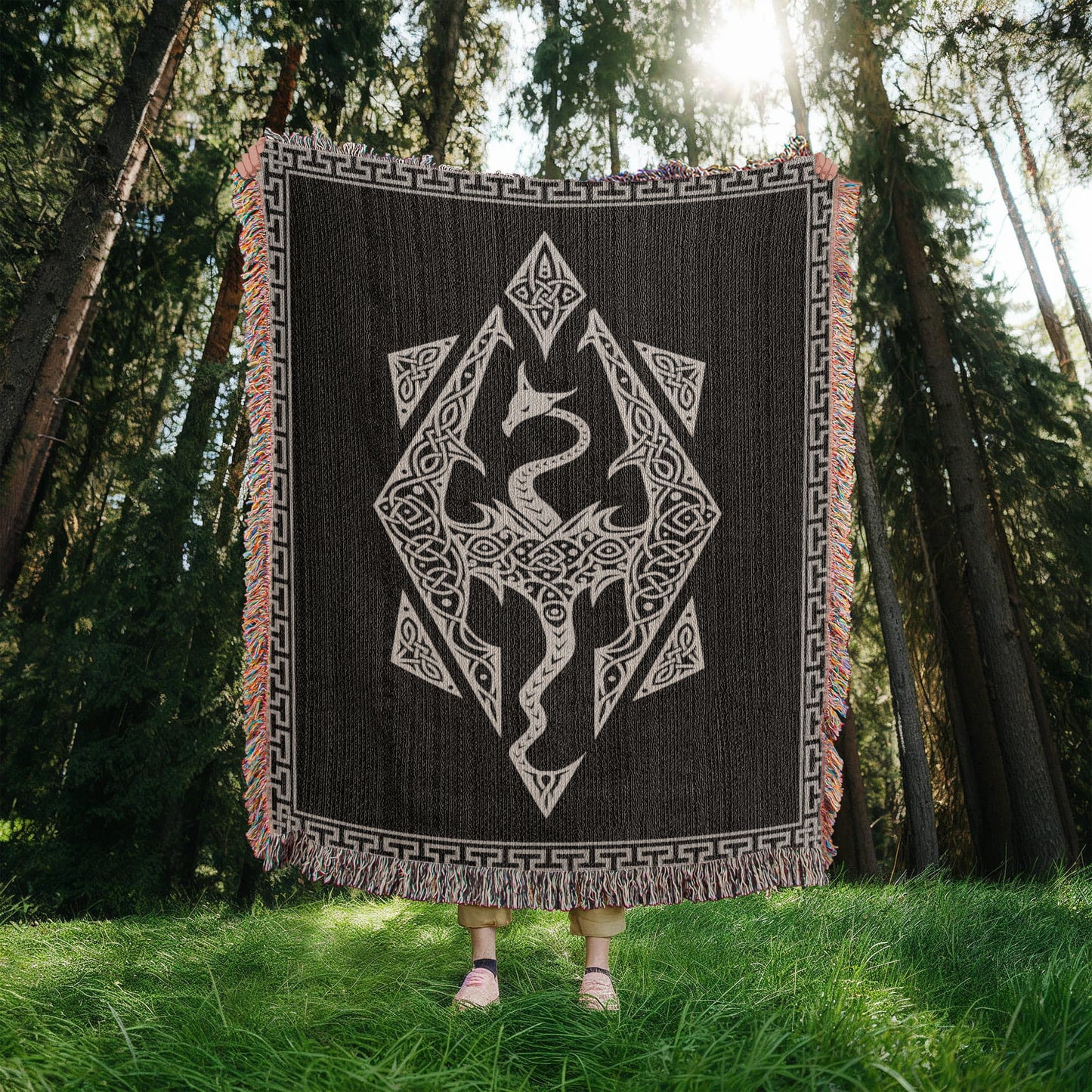 Dragon Seal Woven Blanket - A Legacy of Elder Power & Destiny - Offbeat Opulence