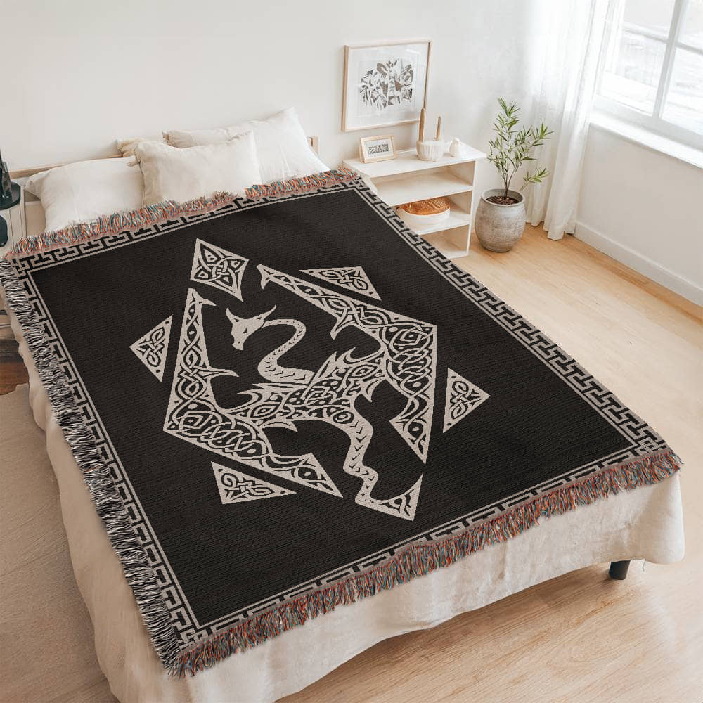 Dragon Seal Woven Blanket - A Legacy of Elder Power & Destiny - Offbeat Opulence