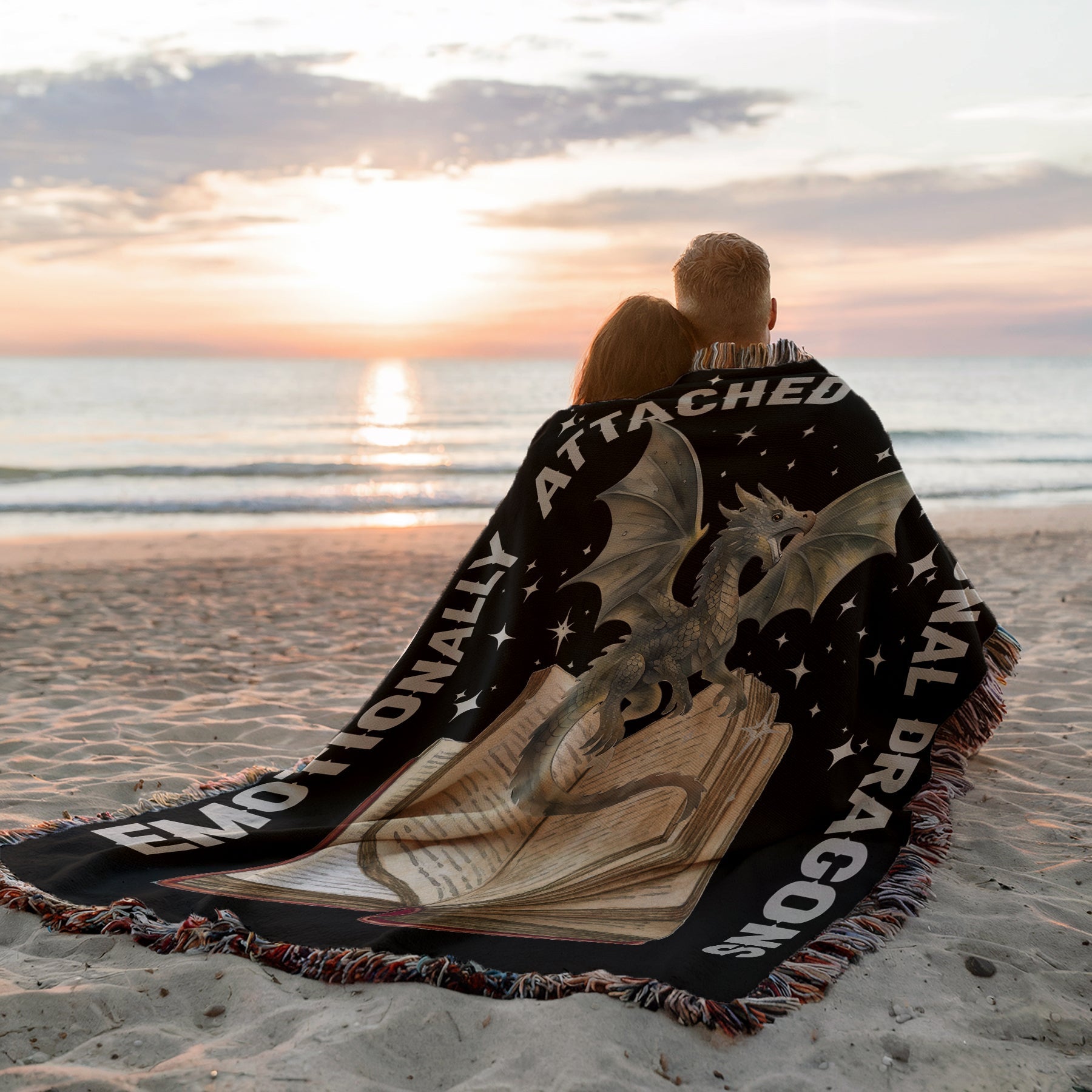 Emotionally Attached to Fictional Dragons – Woven Blanket - Offbeat Opulence