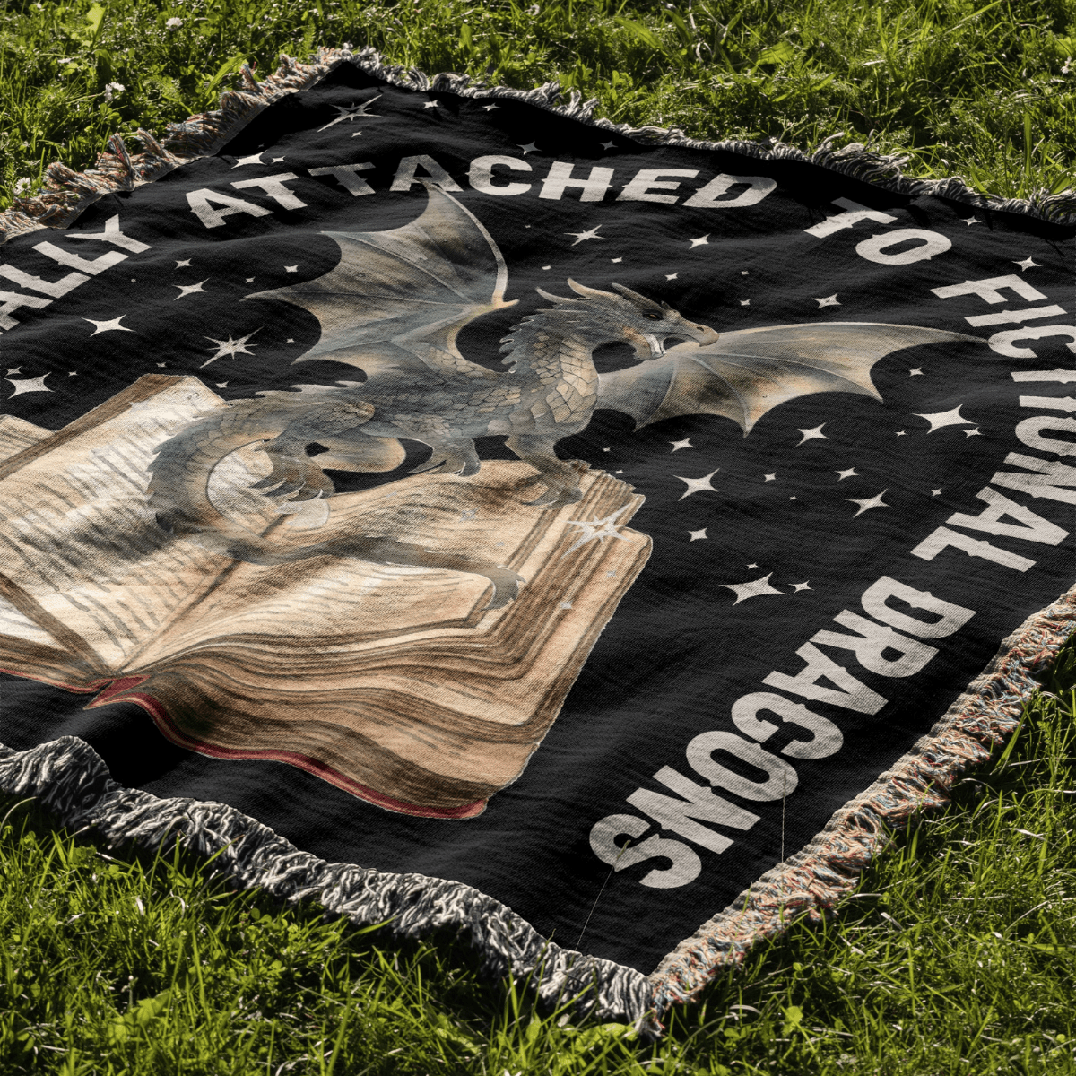 Emotionally Attached to Fictional Dragons – Woven Blanket - Offbeat Opulence