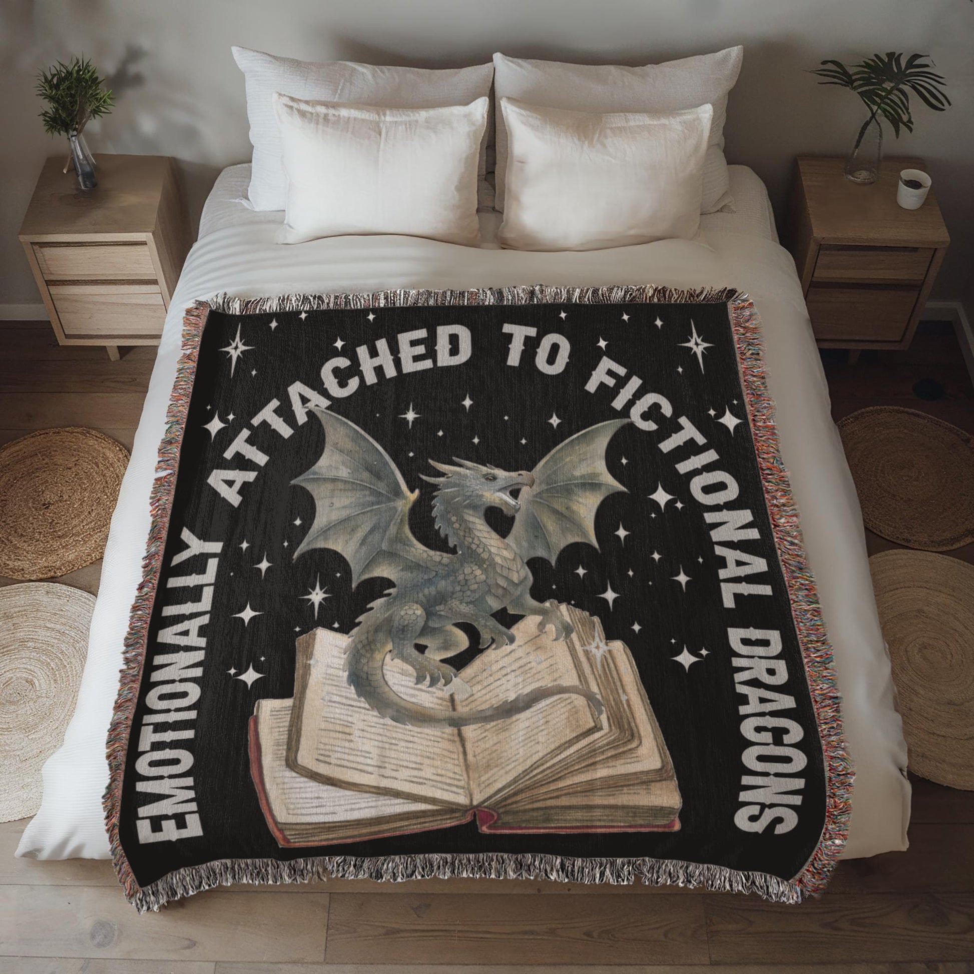 Emotionally Attached to Fictional Dragons – Woven Blanket - Offbeat Opulence