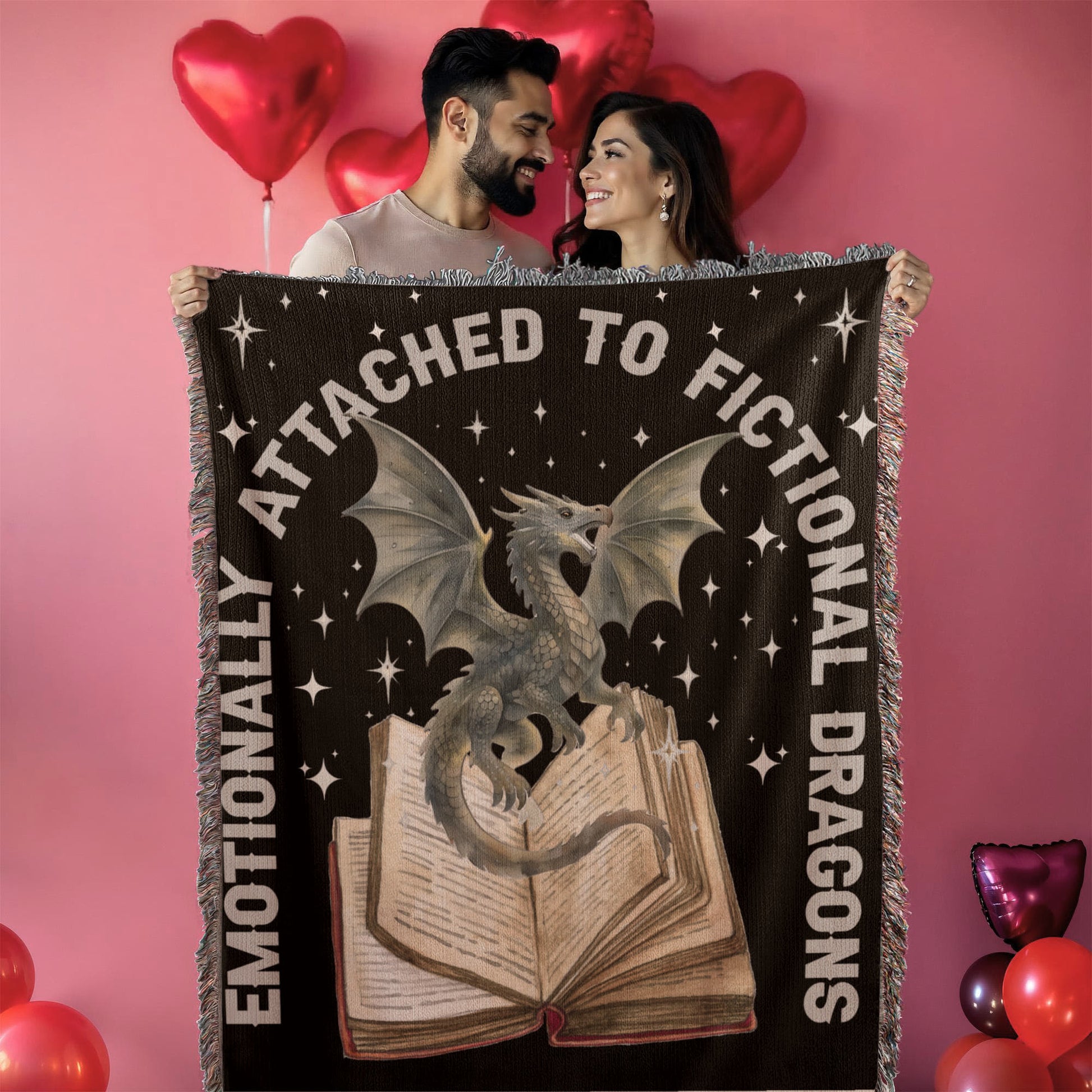 Emotionally Attached to Fictional Dragons – Woven Blanket - Offbeat Opulence