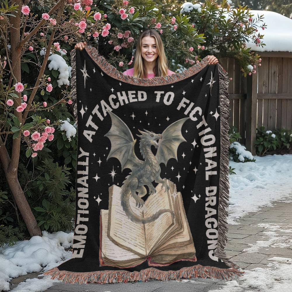 Emotionally Attached to Fictional Dragons – Woven Blanket - Offbeat Opulence