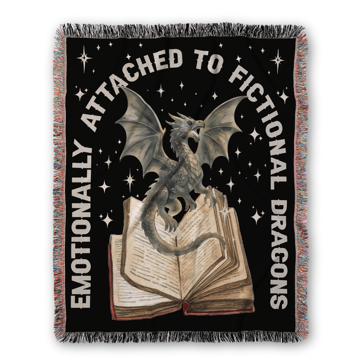 Emotionally Attached to Fictional Dragons – Woven Blanket - Offbeat Opulence
