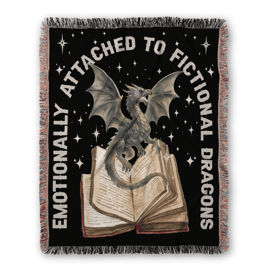 Emotionally Attached to Fictional Dragons – Woven Blanket - Offbeat Opulence