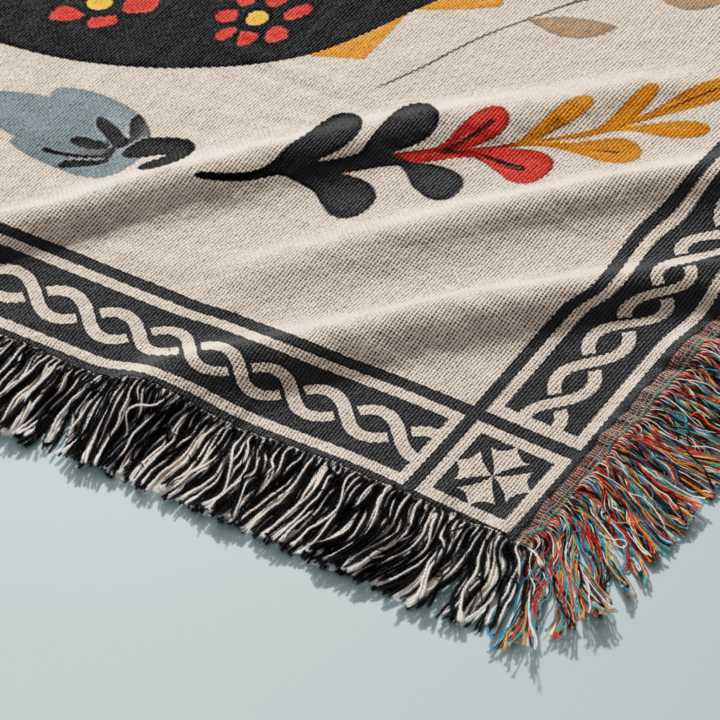 Folk Art Dragon Woven Blanket - Offbeat Opulence