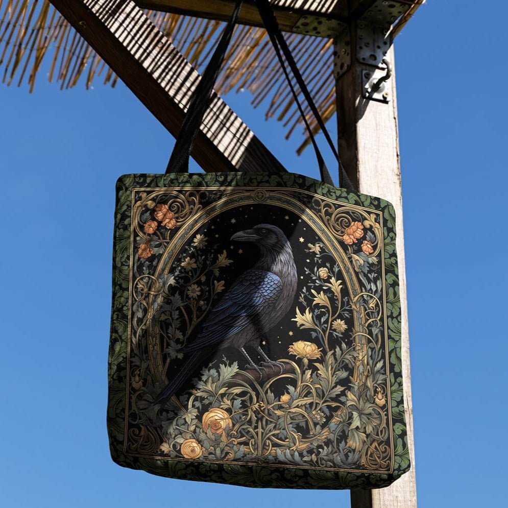 Gothic Raven & Ivy Woven Tapestry Tote – Timeless Elegance Meets Durability-Offbeat Opulence
