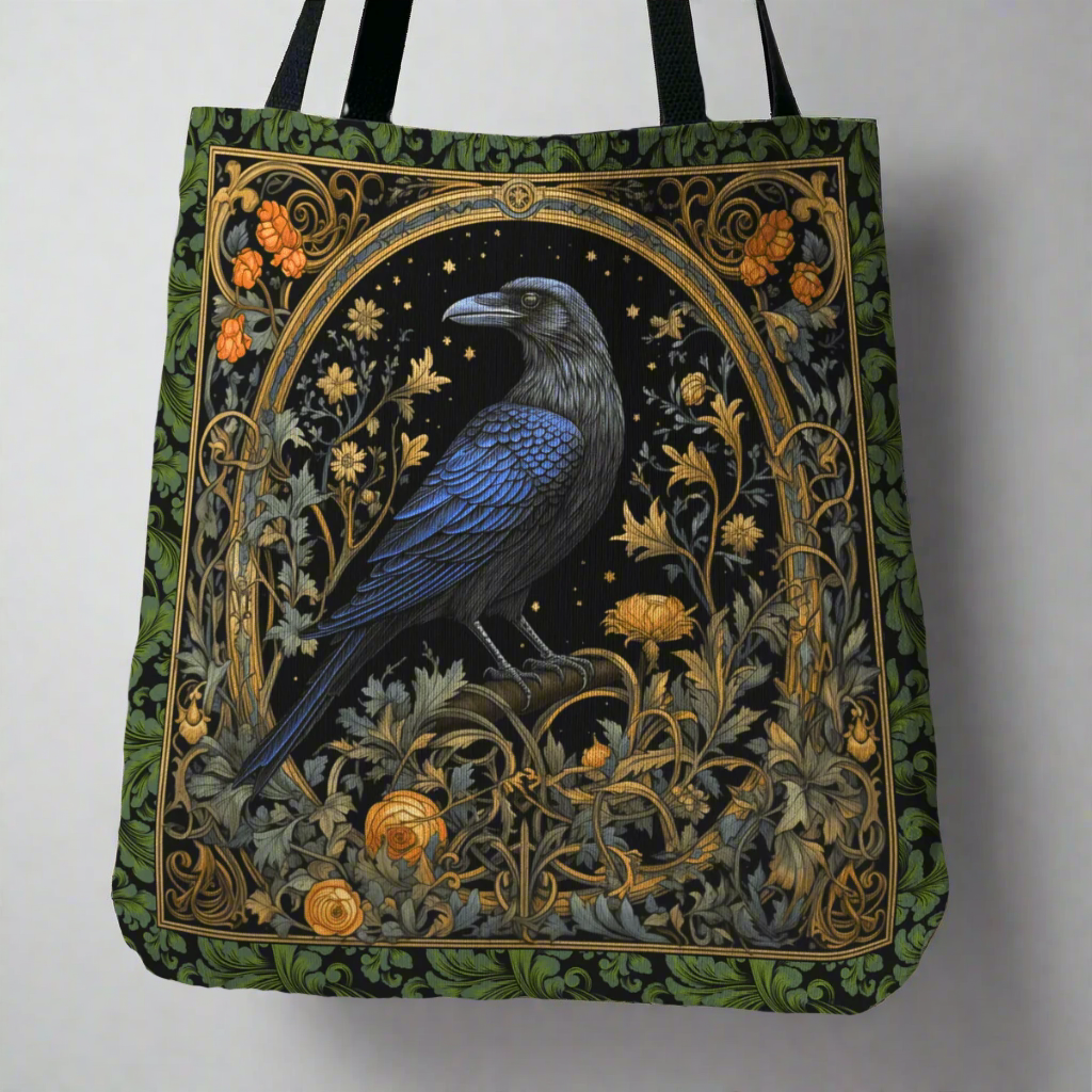 Gothic Raven & Ivy Woven Tapestry Tote – Timeless Elegance Meets Durability - Offbeat Opulence