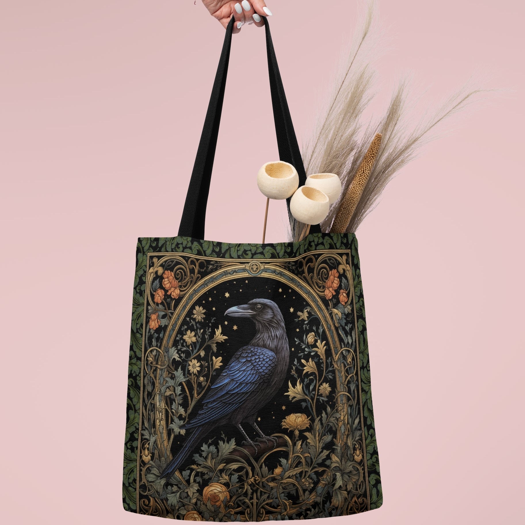 Gothic Raven & Ivy Woven Tapestry Tote – Timeless Elegance Meets Durability - Offbeat Opulence