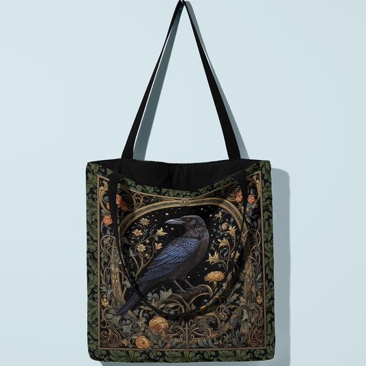 Gothic Raven & Ivy Woven Tapestry Tote – Timeless Elegance Meets Durability - Offbeat Opulence