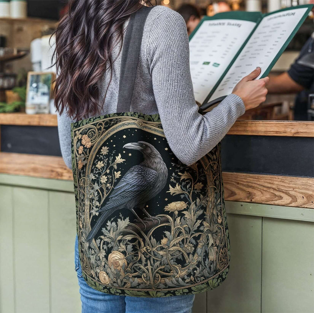 Gothic Raven & Ivy Woven Tapestry Tote – Timeless Elegance Meets Durability-Offbeat Opulence