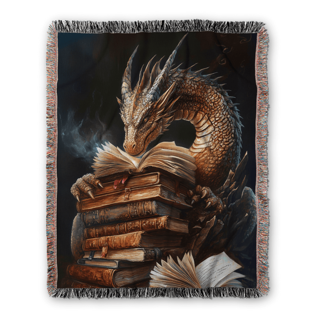 Guardian Book Dragon Woven Blanket – A Cozy Tribute to the Love of Stories - Offbeat Opulence