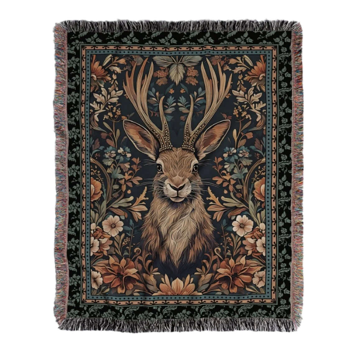 Jackalope Legend Woven Tapestry Blanket – A Mythical Masterpiece-Offbeat Opulence