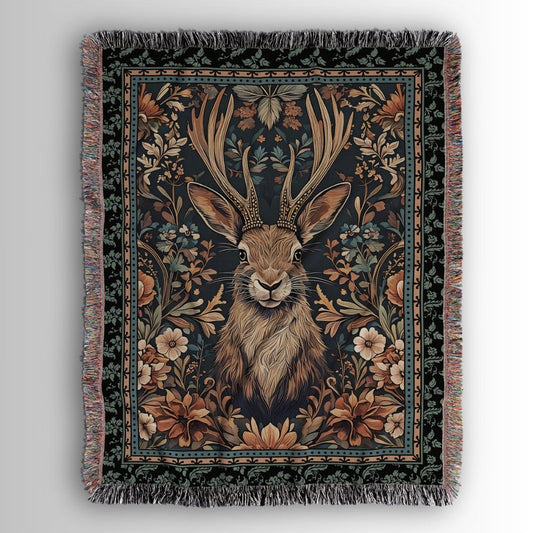 Jackalope Legend Woven Tapestry Blanket – A Mythical Masterpiece - Offbeat Opulence