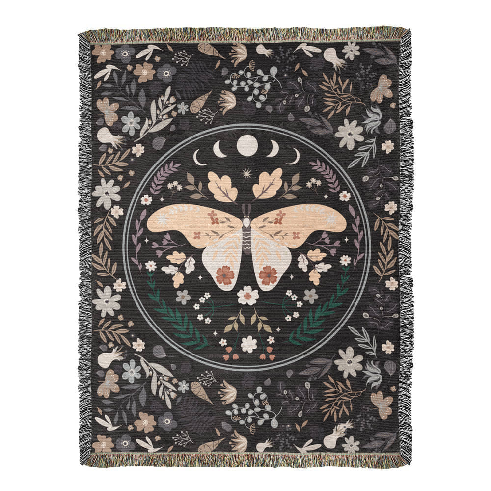 Lunar Moth Woven Tapestry Blanket – A Dream in Threads - Offbeat Opulence