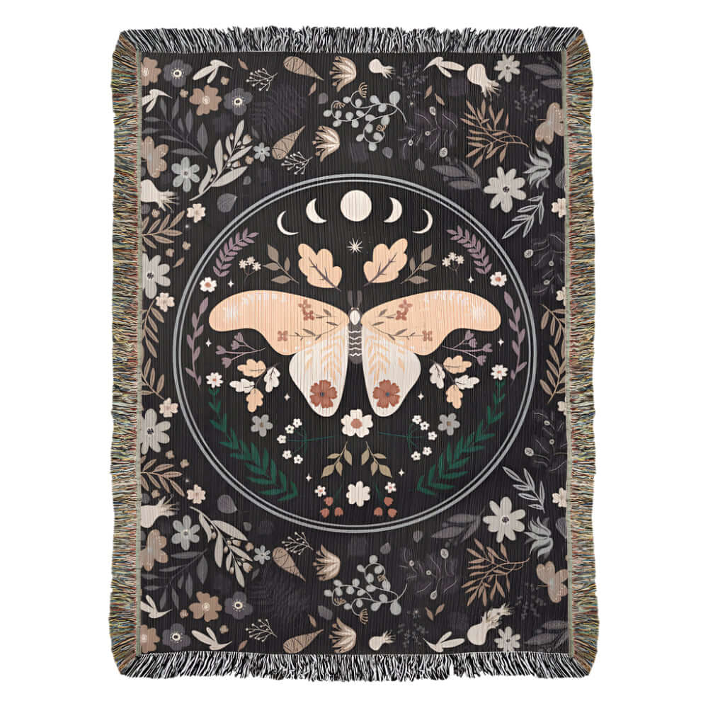 Lunar Moth Woven Tapestry Blanket – A Dream in Threads-Offbeat Opulence