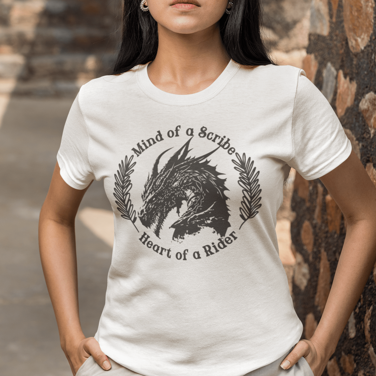 Mind of a Scribe, Heart of a Rider T-Shirt – Fourth Wing Inspired Graphic Tee for Dragon Girls - Offbeat Opulence