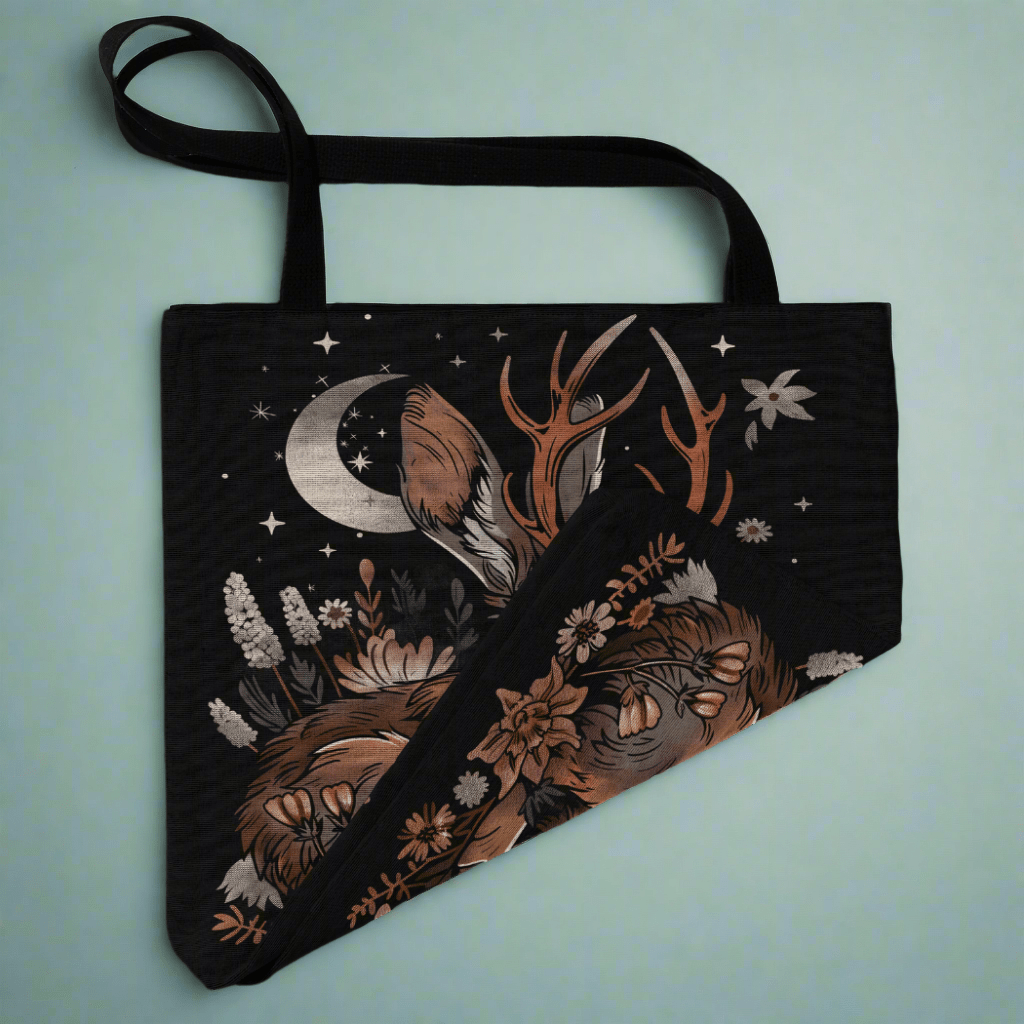 Moonlit Jackalope Woven Tote – A Mystical Blend of Folklore and Functionality-Offbeat Opulence