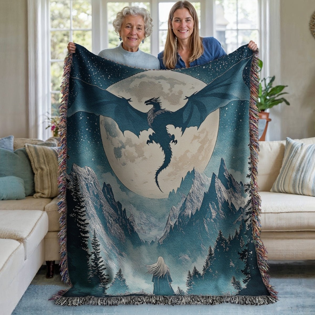 Moonlit Wyvern Woven Blanket – A Fantasy Reader Keepsake - Offbeat Opulence