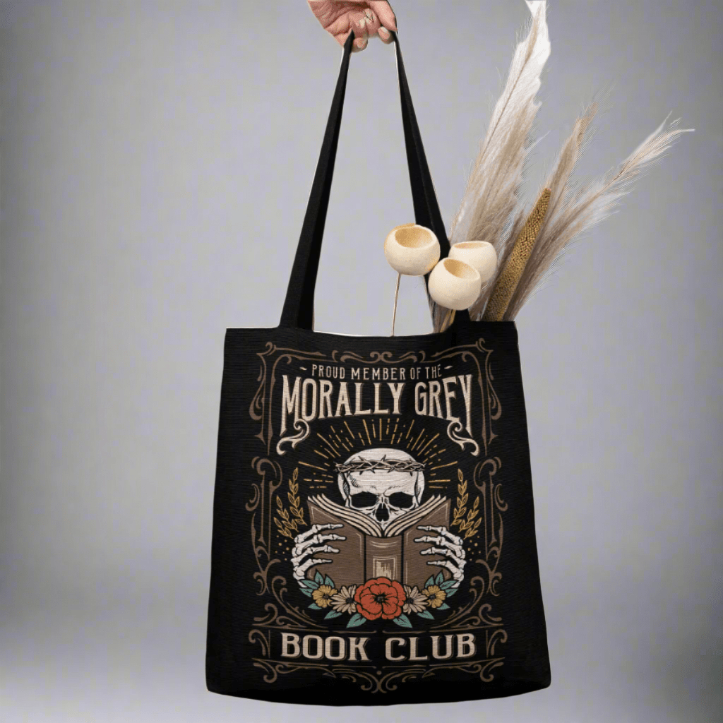Morally Grey Book Club Woven Tote Bag - Offbeat Opulence