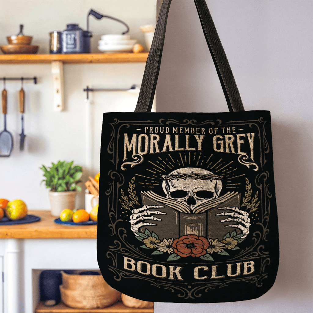 Morally Grey Book Club Woven Tote Bag-Offbeat Opulence