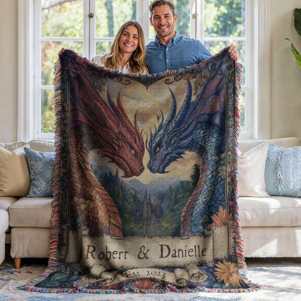 Personalized Dragon Bond Woven Blanket – A Love Written in Fire & Ice-Offbeat Opulence