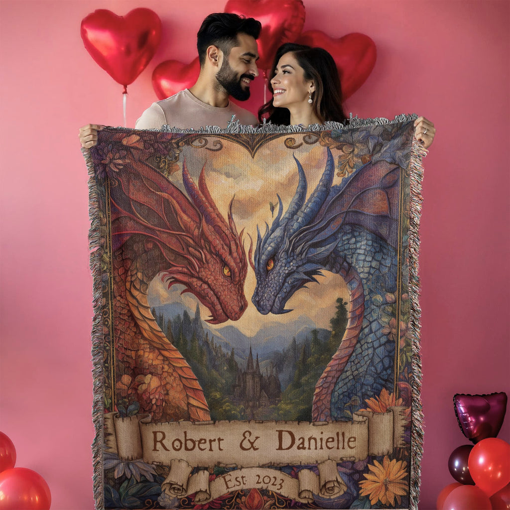 Personalized Dragon Bond Woven Blanket – A Love Written in Fire & Ice-Offbeat Opulence