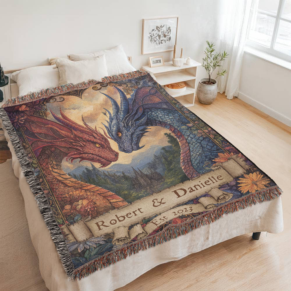 Personalized Dragon Bond Woven Blanket – A Love Written in Fire & Ice-Offbeat Opulence