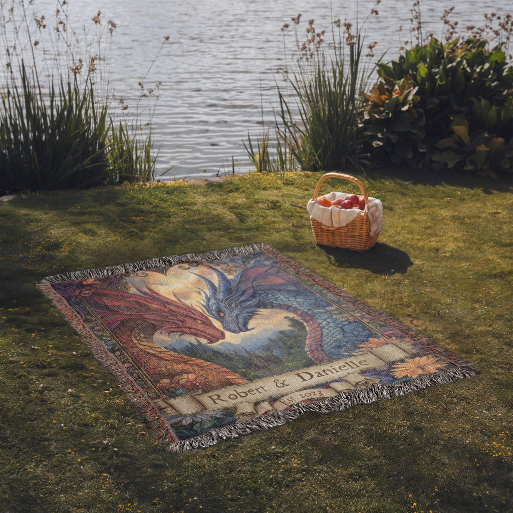 Personalized Dragon Bond Woven Blanket – A Love Written in Fire & Ice-Offbeat Opulence