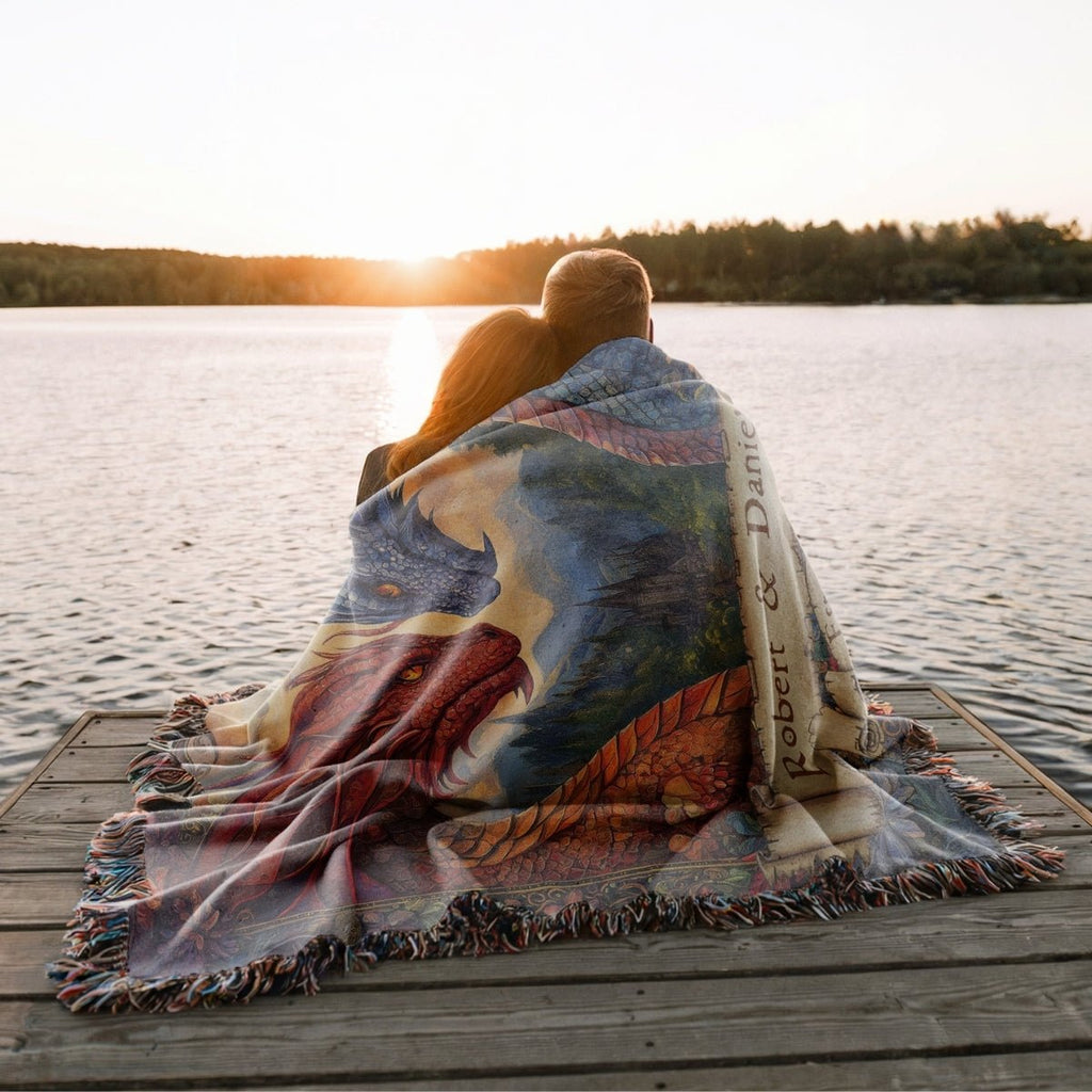 Personalized Dragon Bond Woven Blanket – A Love Written in Fire & Ice-Offbeat Opulence