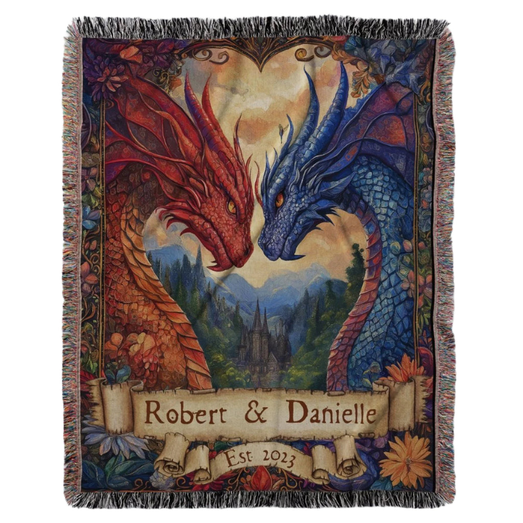 Personalized Dragon Bond Woven Blanket – A Love Written in Fire & Ice-Offbeat Opulence
