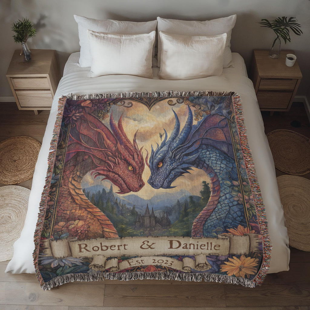 Personalized Dragon Bond Woven Blanket – A Love Written in Fire & Ice-Offbeat Opulence