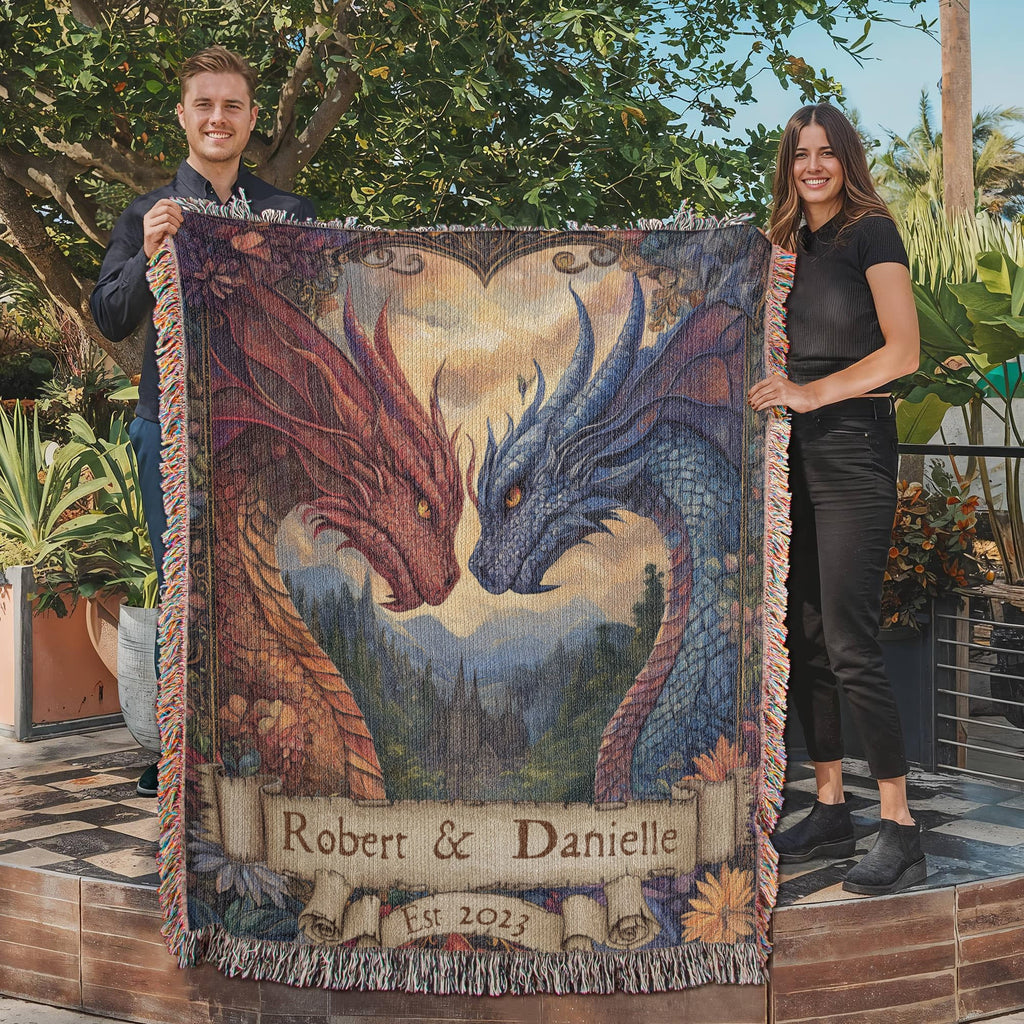 Personalized Dragon Bond Woven Blanket – A Love Written in Fire & Ice-Offbeat Opulence