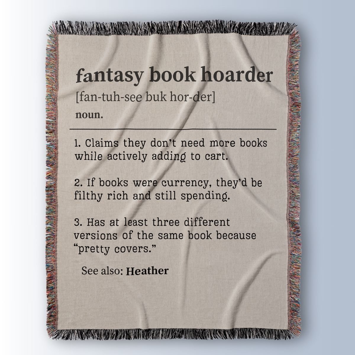 Personalized Fantasy Book Hoarder Woven Blanket – A Cozy Tribute to Book Addiction - Offbeat Opulence