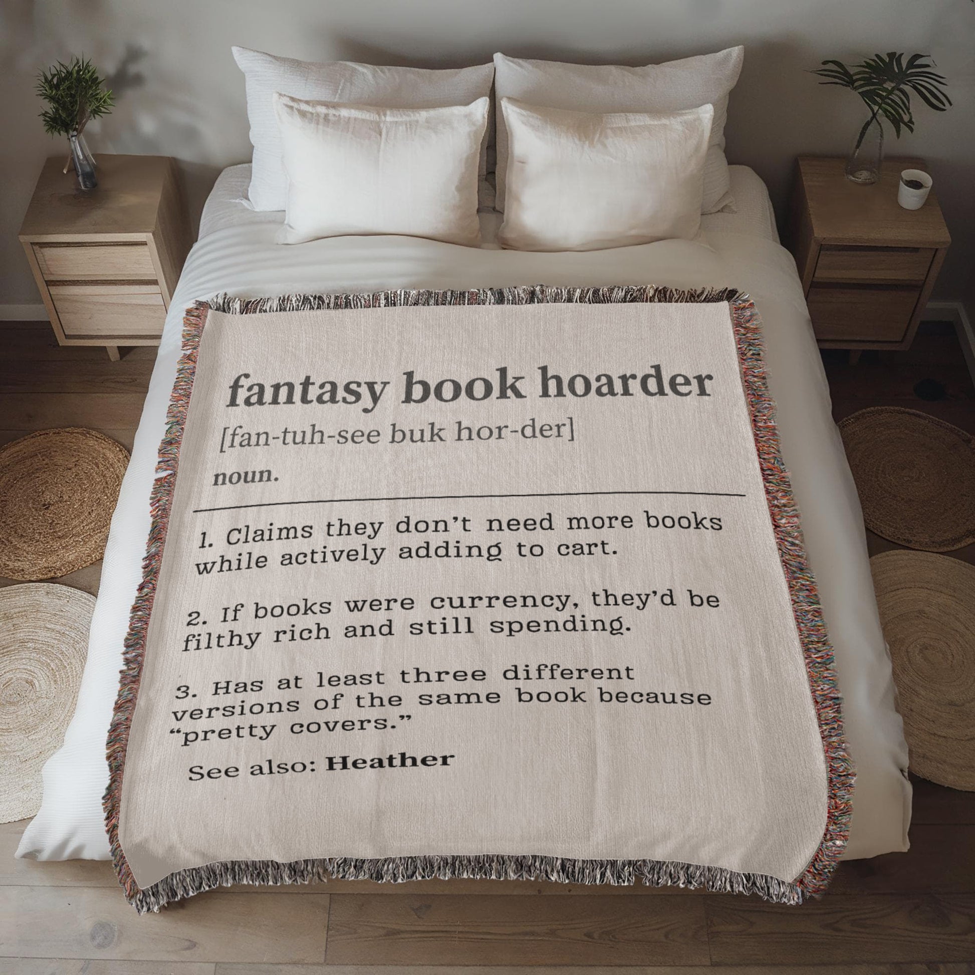 Personalized Fantasy Book Hoarder Woven Blanket – A Cozy Tribute to Book Addiction - Offbeat Opulence