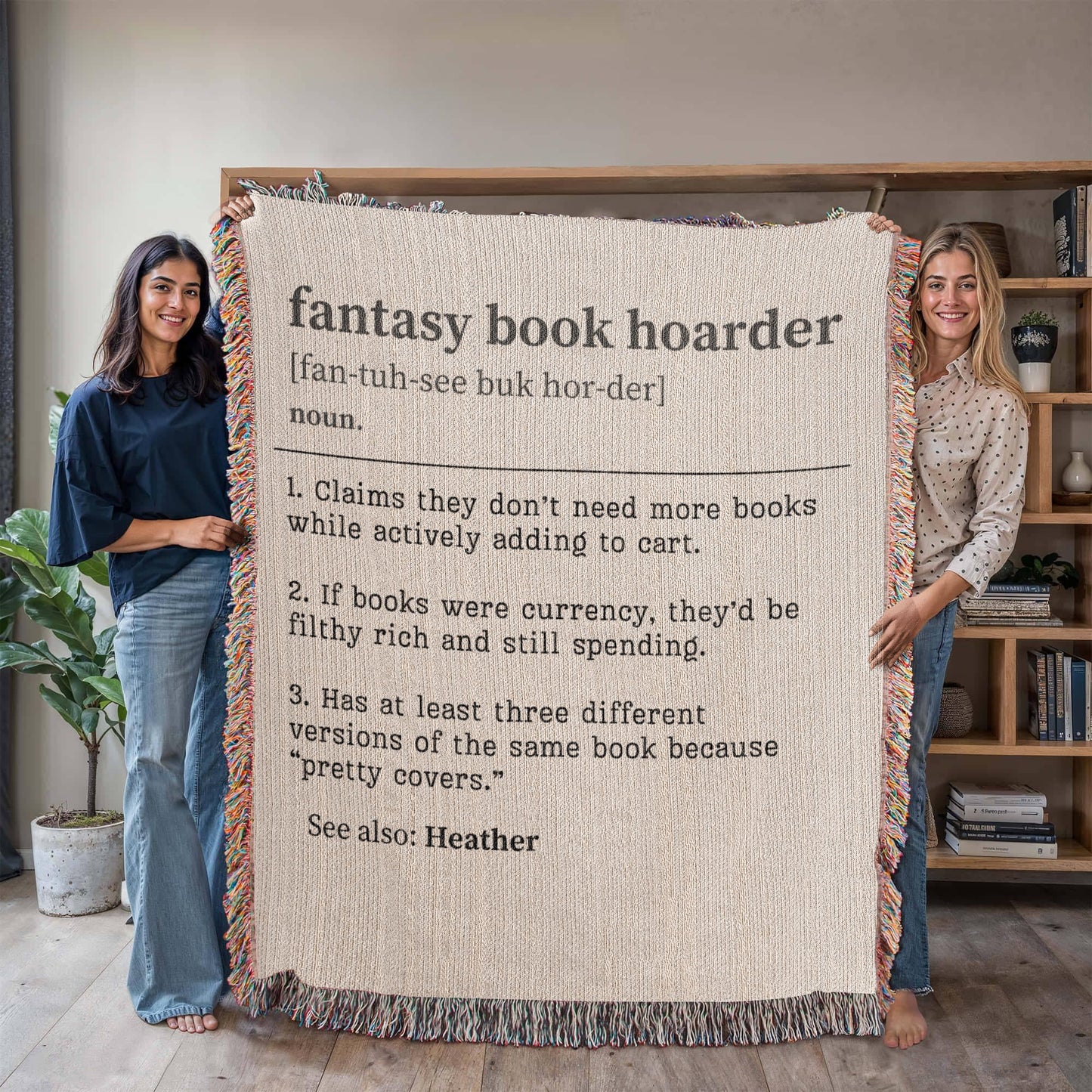 Personalized Fantasy Book Hoarder Woven Blanket – A Cozy Tribute to Book Addiction - Offbeat Opulence