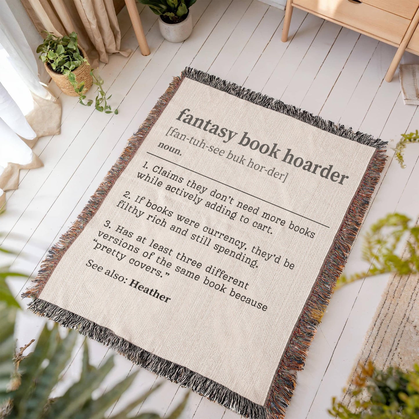 Personalized Fantasy Book Hoarder Woven Blanket – A Cozy Tribute to Book Addiction - Offbeat Opulence