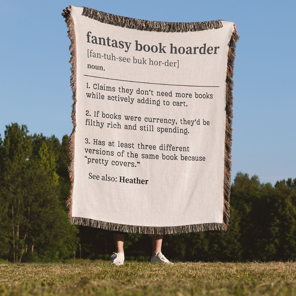 Personalized Fantasy Book Hoarder Woven Blanket – A Cozy Tribute to Book Addiction - Offbeat Opulence