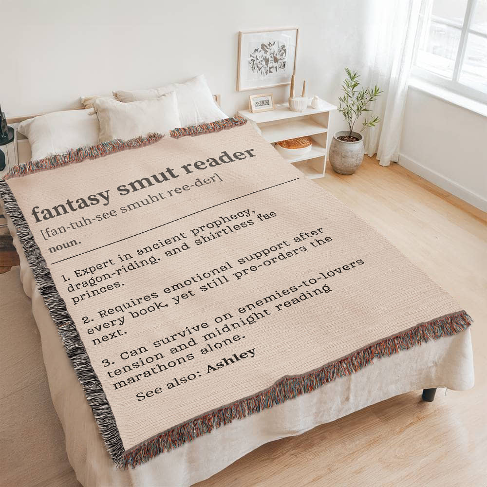 Personalized Fantasy Smut Reader Woven Blanket – A Cozy Tribute to Bookish Obsessions-Offbeat Opulence