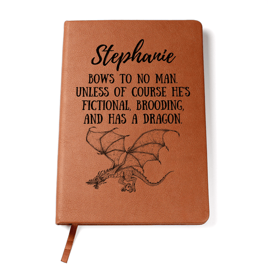Personalized "Fictional, Brooding & Has a Dragon" Journal – Vegan Leather Notebook-Offbeat Opulence
