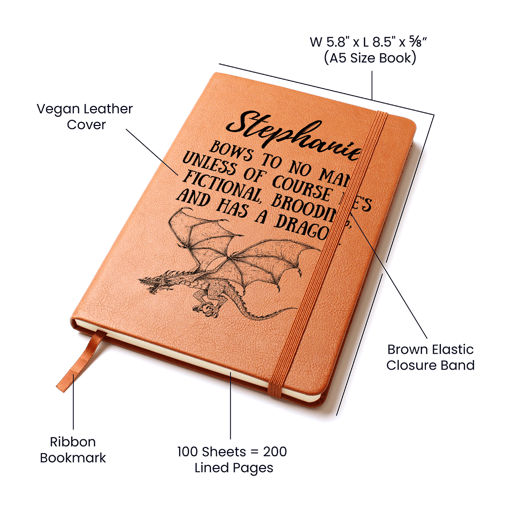 Personalized "Fictional, Brooding & Has a Dragon" Journal – Vegan Leather Notebook - Offbeat Opulence