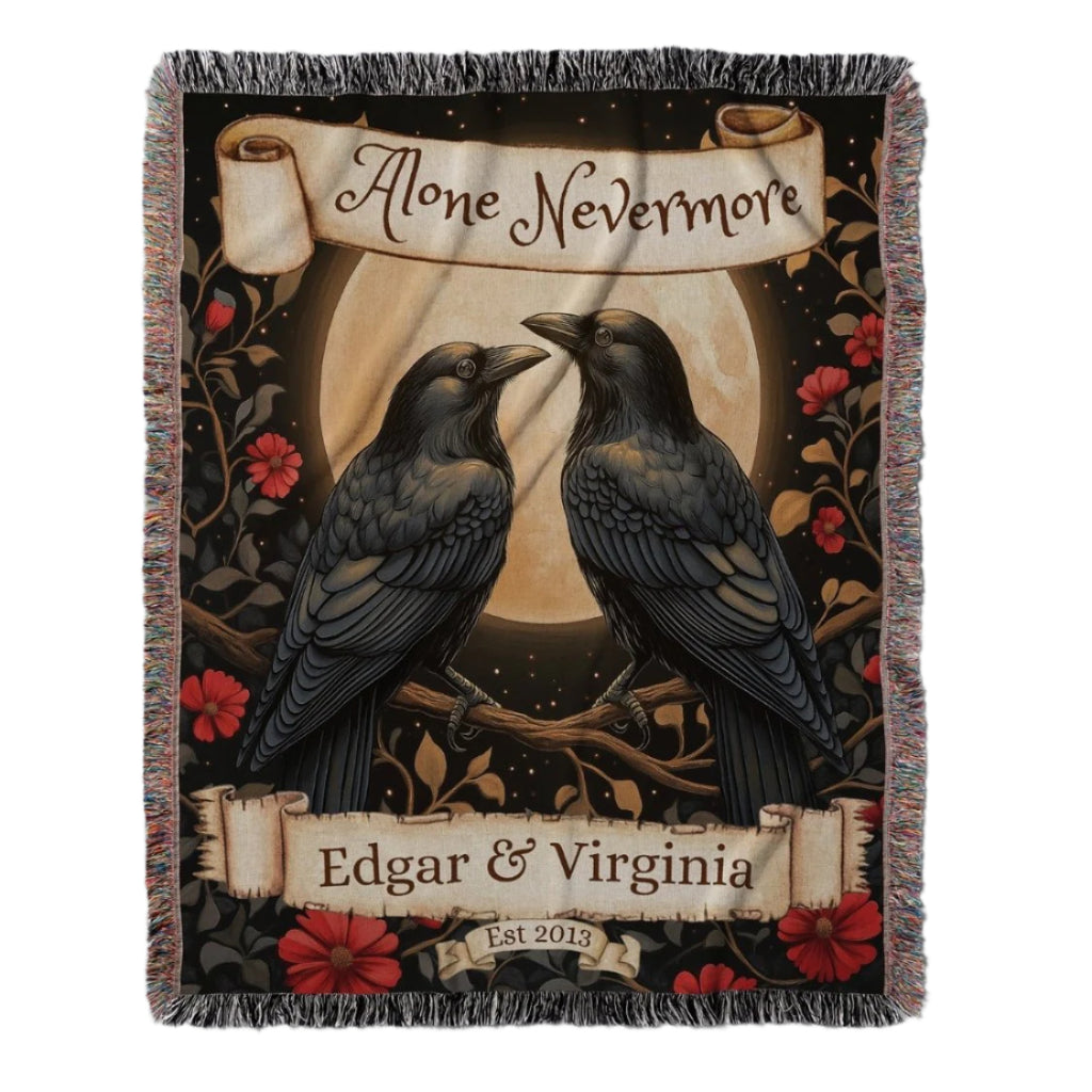 Personalized Nevermore Raven Woven Blanket – A Gothic Tribute to Eternal Love-Offbeat Opulence