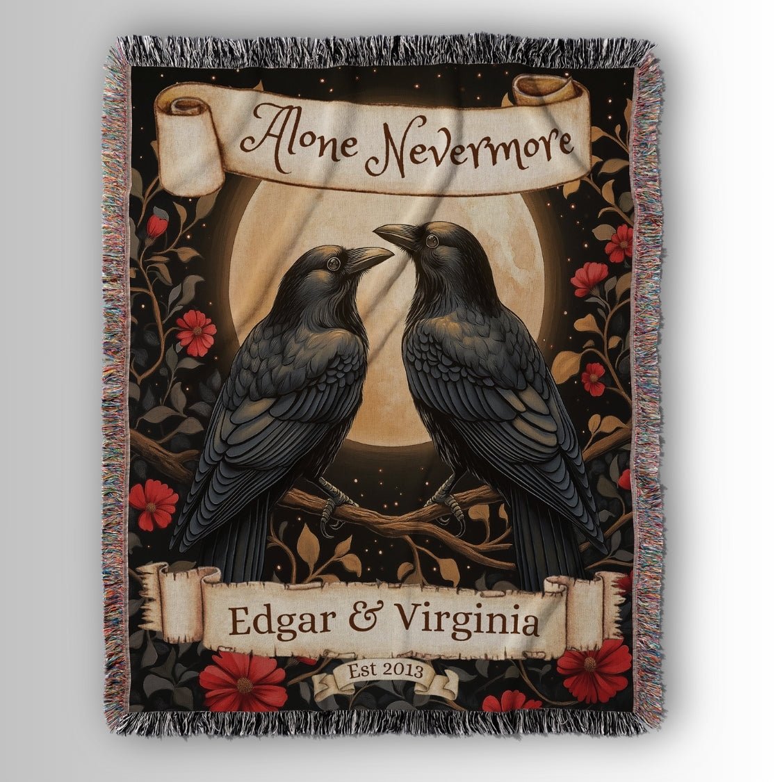 Personalized Nevermore Raven Woven Blanket – A Gothic Tribute to Eternal Love - Offbeat Opulence