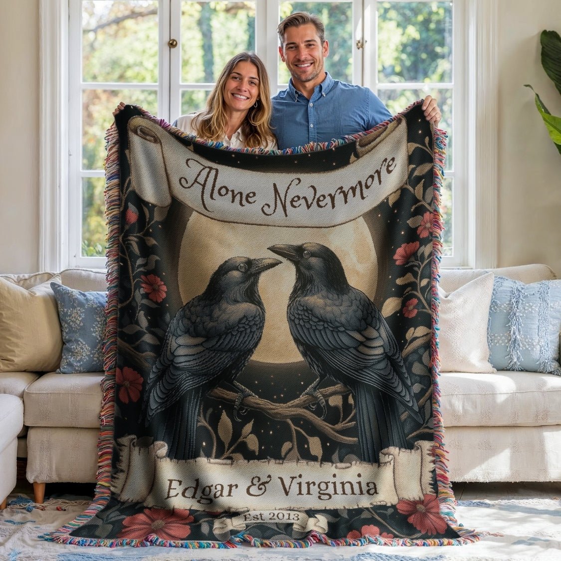 Personalized Nevermore Raven Woven Blanket – A Gothic Tribute to Eternal Love - Offbeat Opulence